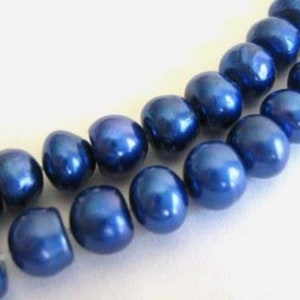 8mm Button Blue Freshwater Pearl Beads 8&quot; Strand