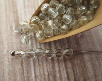 3mm Faceted Round Blue Gold Marbled Lt Sapphire Czech Glass Bead 50pc