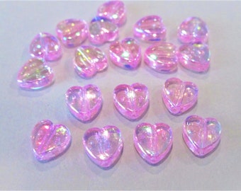8mm Heart Pink AB Acrylic Beads 50pc