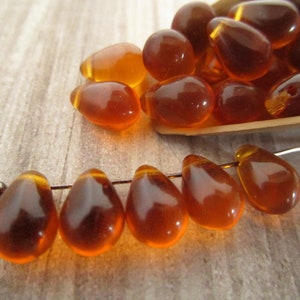 6x9mm Teardrop Topaz Brown Czech Drop Glass Beads 25pc image 5