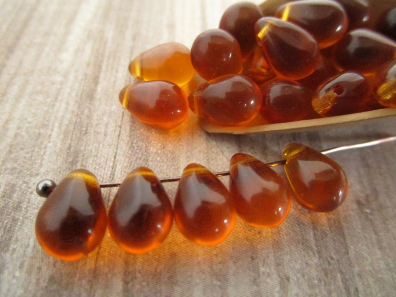 6x9mm Teardrop Topaz Brown Czech Drop Glass Beads 25pc image 5