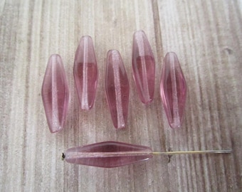 24x9mm Elongated Bicone Light Amethyst Purple Lantern Czech Glass Beads 6pc