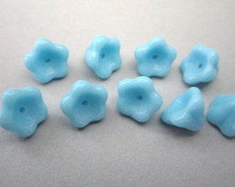 8x6mm Bell Flower Opaque Aqua Blue Czech Glass Beads 20pc