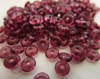 4mm Smooth Rondelle Spacer Dark Amethyst Czech Glass Beads Purple 100pc