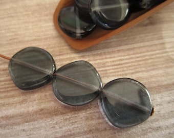 15mm Odd Coin Asymmetrical Montana Blue Czech Glass Beads 10pc