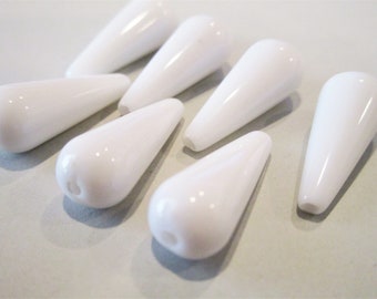 20x8mm Teardrop Opaque White Acrylic Plastic Beads 20pc