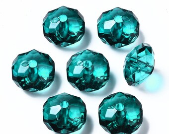 22mm Faceted Rondelle Transparent Teal Acrylic Beads 10pc