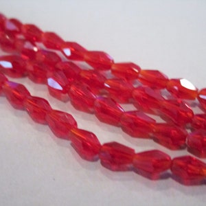 5x3mm Faceted Teardrop Transparent Red Glass Beads 93pc