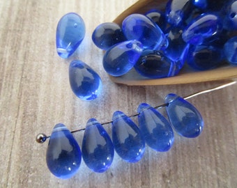 6x9mm Teardrop Sapphire Blue Czech Drop Glass Beads 25pc