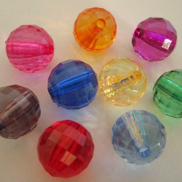 16mm Faceted Round Disco Ball Transparent Assortment Acrylic Beads 10pc