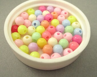 6mm Round Assorted Opaque Pastel Acrylic Beads 100pc
