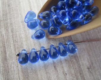 4x6mm Teardrop Sapphire Blue Czech Glass Drop Beads 50pc