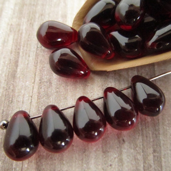 6x9mm Teardrop Garnet Red Czech Drop Glass Beads 25pc