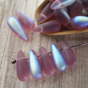 5x12mm Teardrop Purple Matte Amethyst AB Czech Glass Beads 25pc