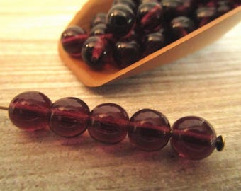 6mm Round Druk Dark Amethyst Purple Czech Glass Beads Transparent 30pc