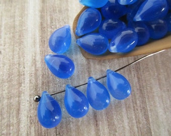 6x9mm Teardrop Blue Cobalt Sapphire Mix Czech Glass Beads Top Drilled 25pc
