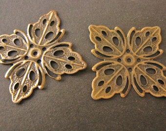 25mm Filigree Leaf Square Stamping Wrap Antique Bronze Finish 15pc