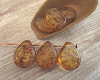 12x16mm Teardrop Crystal Picasso Czech Glass Beads Pear Drop Table Cut 6pc