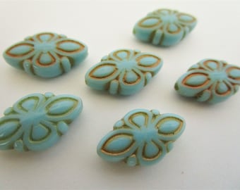 16x9.5mm Flat Oval Opaque Light Blue Carved Gold Inlay Acrylic Beads 20pc