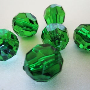 14mm Faceted Round Transparent Green Acrylic Beads 15pc image 2