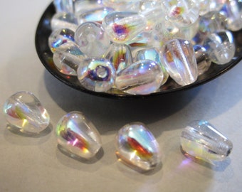 7x5mm Teardrop Crystal Clear AB Czech Glass Beads 25pc