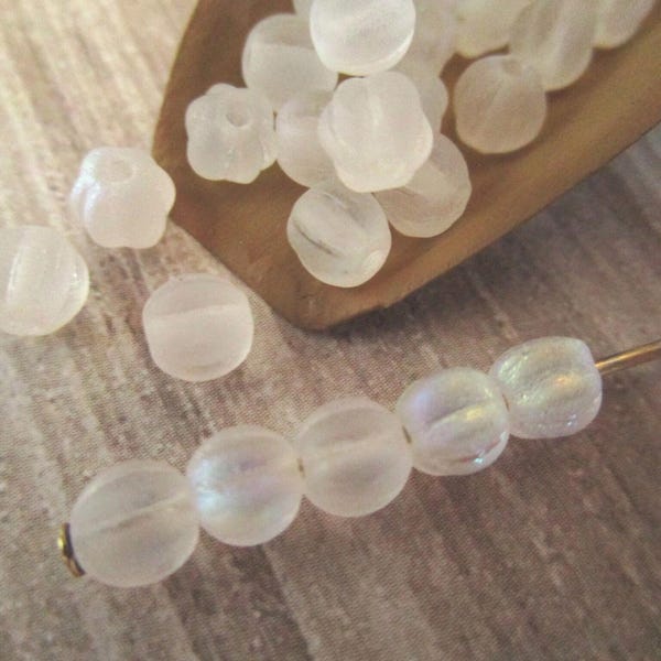5mm Melon Matte Crystal AB Czech Glass Beads Fluted Round 25pc
