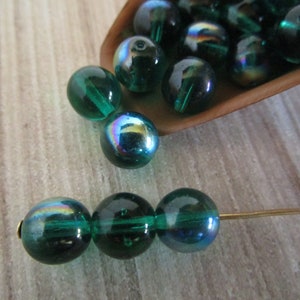 8mm Round Druk Teal AB Czech Beads Pressed Glass 25pc