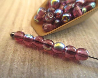 3mm Round Druk Dark Amethyst AB Purple Czech Beads Pressed Glass 100pc