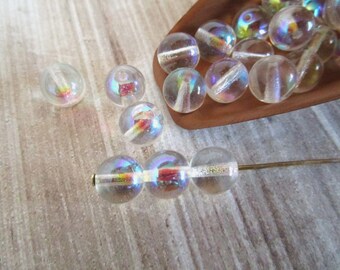 8mm Round Druk Crystal Clear AB Czech Glass Pressed Beads  25pc