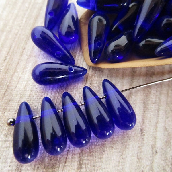 5x12mm Teardrop Cobalt Blue Czech Drop Glass Beads 25pc