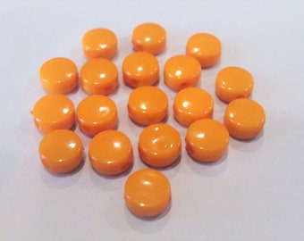 8mm Coin Orange Opaque Acrylic Beads Flat Round 40pc