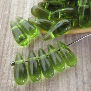 5x12mm Teardrop Green Olivine Czech Glass Drop Beads 25pc