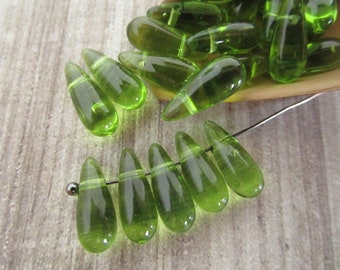 5x12mm Teardrop Green Olivine Czech Glass Drop Beads 25pc