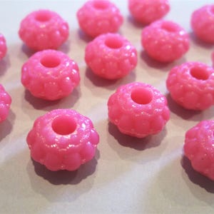 12x8mm Knob Rondelle Opaque Dark Pink Acrylic Beads 25pc