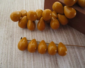 6x9mm Teardrop Opaque Mustard Yellow Czech Glass Beads 25pc