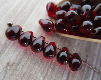 4x6mm Teardrop Garnet Red Czech Glass Drop Beads 50pc