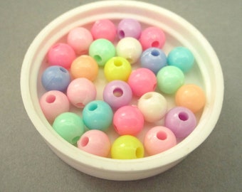 8mm Round Assorted Opaque Pastel Acrylic Beads 100pc