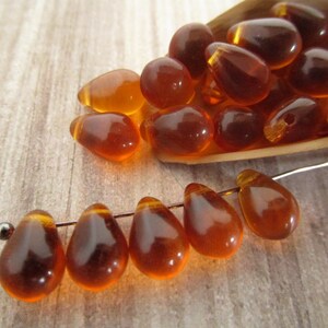 6x9mm Teardrop Topaz Brown Czech Drop Glass Beads 25pc image 3