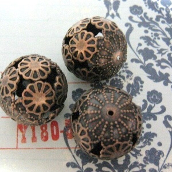20mm Flower Metal Beads - Antiqued Copper Finish - Nickel Free Findings (10 beads)