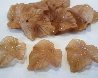 24mm Maple Leaf Brown Frosted Acrylic Beads 30pc