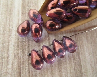 6x9mm Teardrop Lumi Amethyst Czech Beads Purple 25pc