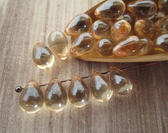 6x9mm Teardrop Crystal Champagne Czech Drop Glass Beads 25pc