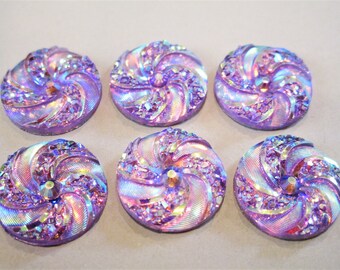 16mm Round Vortex Swirl Purple Resin Cabocon 8pc