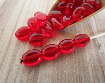 8x6mm Flat Oval Siam Red Czech Glass Beads 25pc