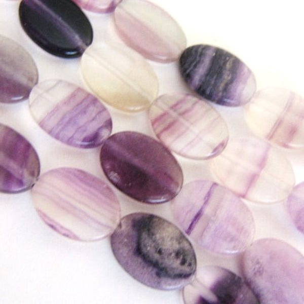 10x14mm Fluorite Flat Oval Beads Gemstone, Purple Clear, 15.5 Inch Strand