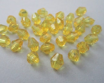 6mm Faceted Bicone Transparent Yellow Acrylic Beads 100pc