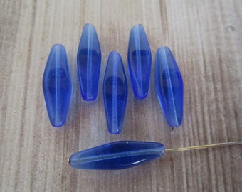 24x9mm Elongated Bicone Sapphire Blue Lantern Czech Glass Beads 6pc