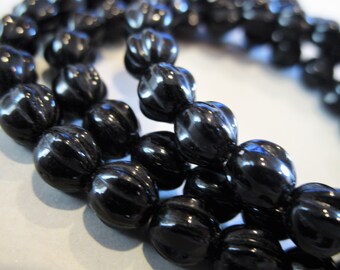 6mm Melon Jet Black Czech Glass Beads Fluted Round 25pc