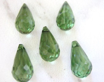 10x18mm Micro Faceted Teardrop Transparent Green Acrylic Beads 15pc