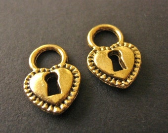 12x17mm Heart Lock Charm Antique Gold Finish 10pc